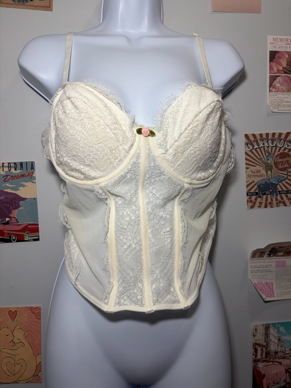 Ivory Lace Bustier Chemise Top with Delicate Floral Trim